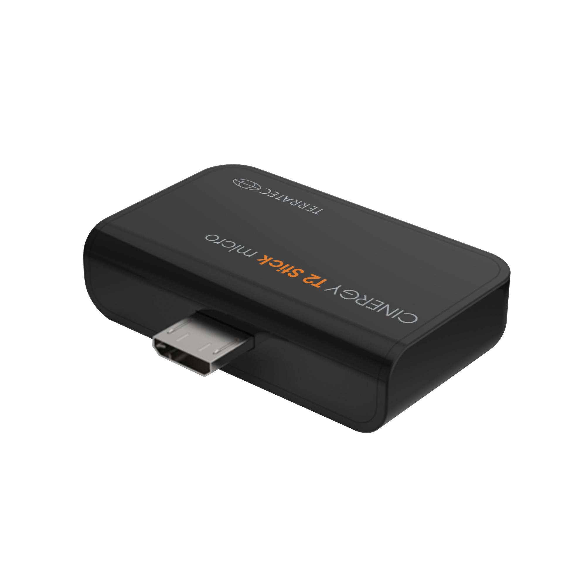 Schwarzer Terratec Cinergy T2 Stick. Hat einen USB-Anschluss.