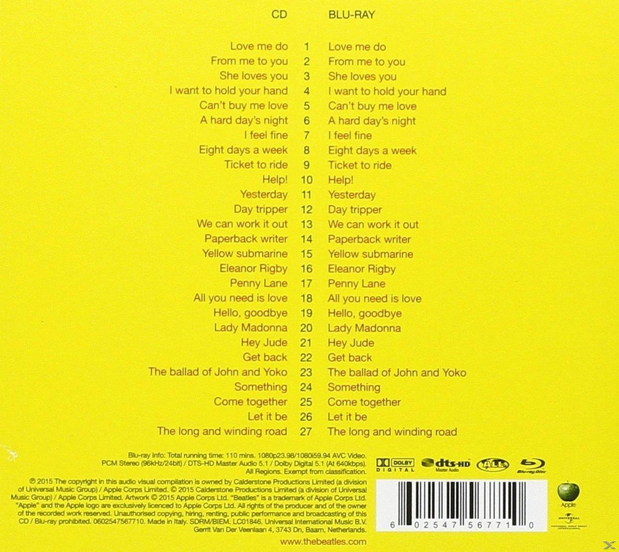 CD-Cover mit einer Titelliste der Beatles. Es hat einen weißen Hintergrund und Text.