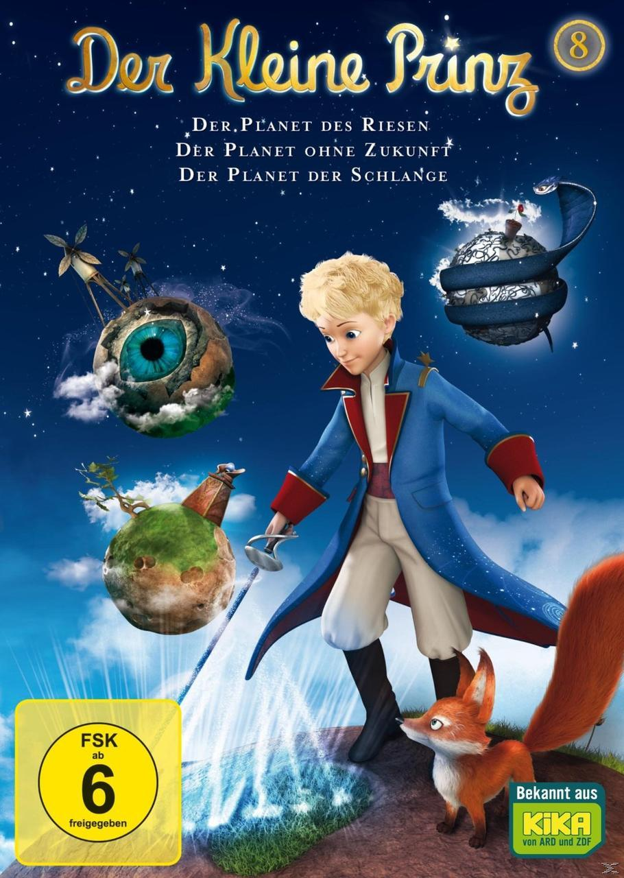 Filmplakat: Der kleine Prinz. Junge und Fuchs auf einem Planeten. Andere Planeten mit Auge und Schlange.