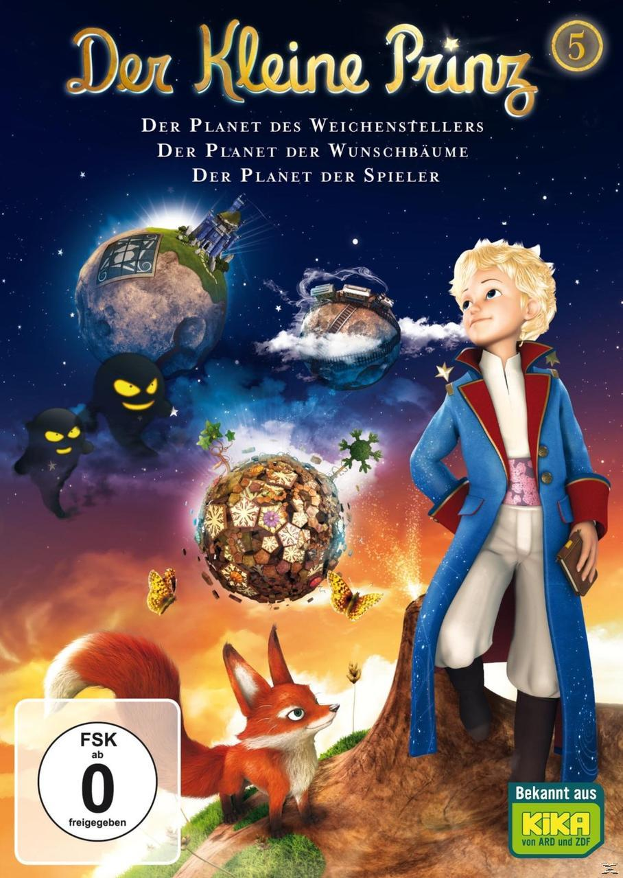 Filmcover: Ein Junge im blauen Mantel, Fuchs, Planeten und Titel auf Deutsch.