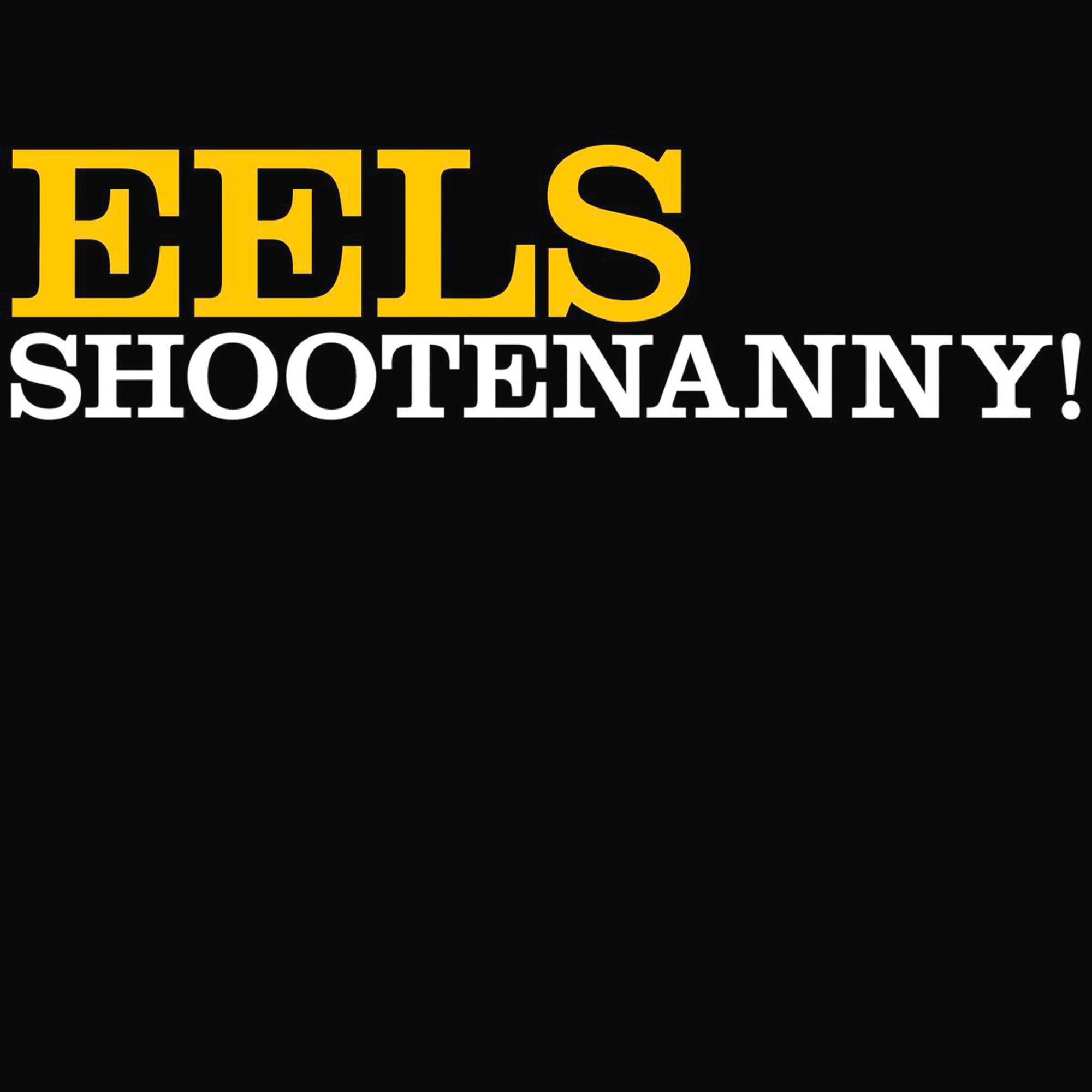 Un fond noir avec le texte EELS SHOOTENANNY! en jaune et blanc.