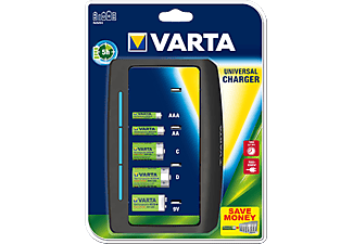 VARTA Ladegerät Universal Charger - LED-Ladeanzeige - Lädt 2 oder 4 AA, AAA, C, D oder 1x 9V