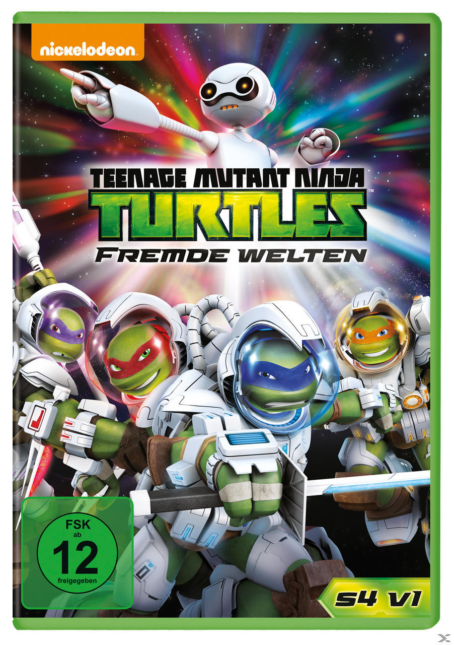 Teenage Mutant Ninja Turtles DVD-Cover. Zeigt die Schildkröten in Raumanzügen mit einem Roboter und Titel.