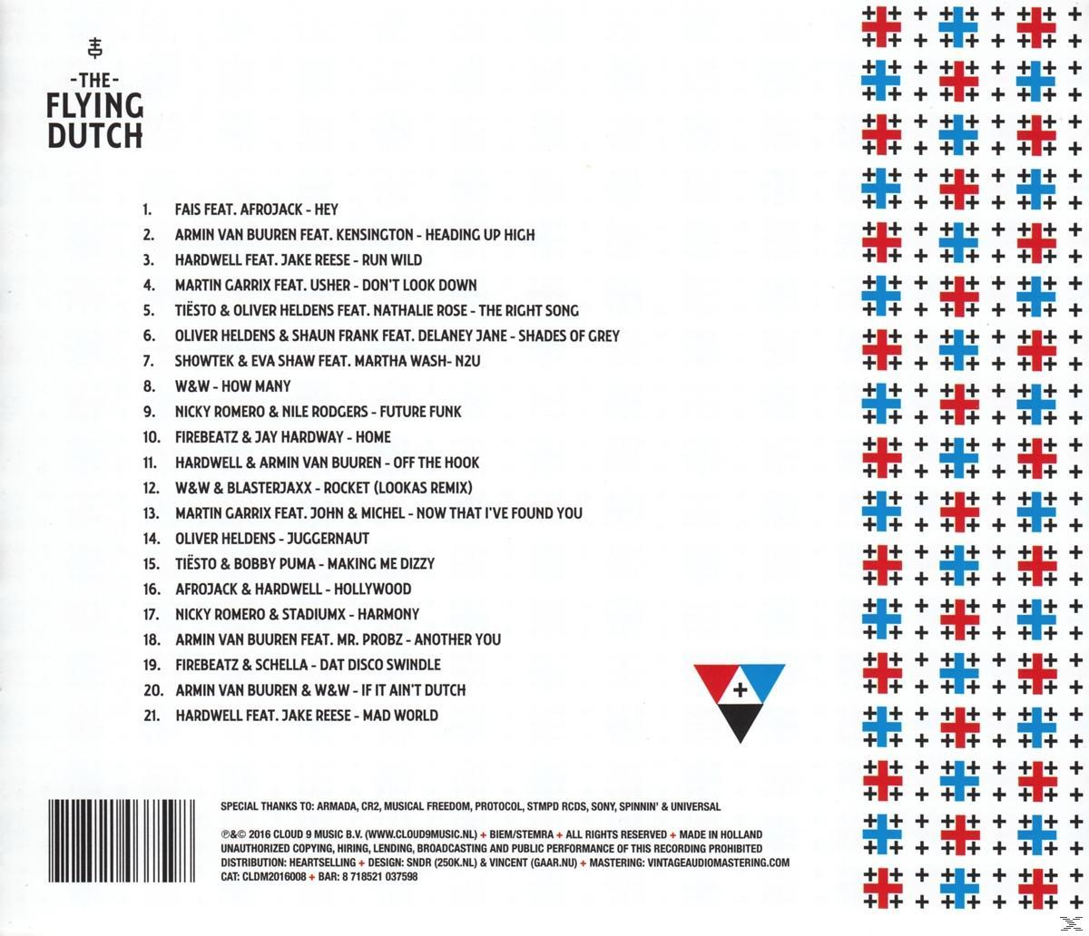 Achterkant van een muziekalbum. Een raster van rode en blauwe vierkanten. Songtitels en artiestennamen.