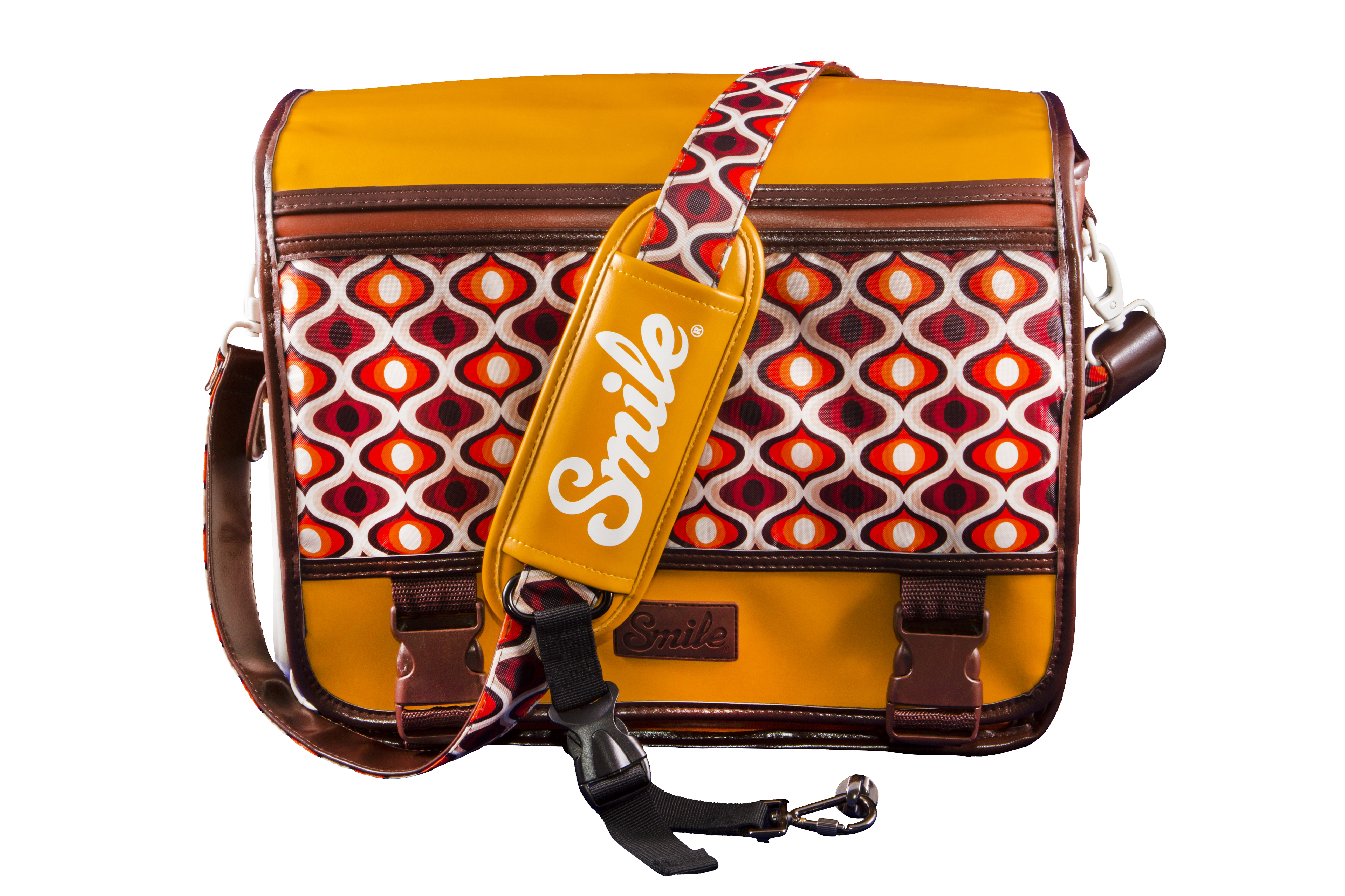 SMILE 70's L Kameratasche, Orange/Weiß/Braun