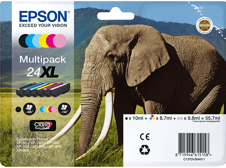 EPSON Elefant 24XL, 6-farbig, C13T24384011; Tintenpatrone