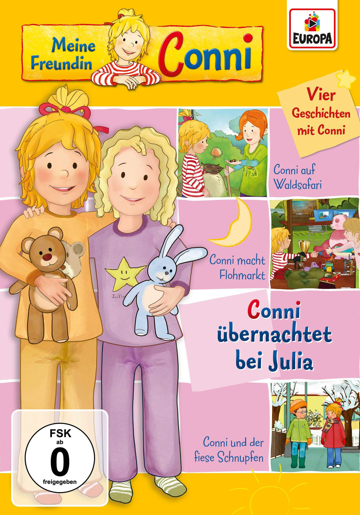 DVD-Cover für 'Conni', zwei Mädchen im Schlafanzug und weitere Bilder, mit dem Titel 'Conni'.
