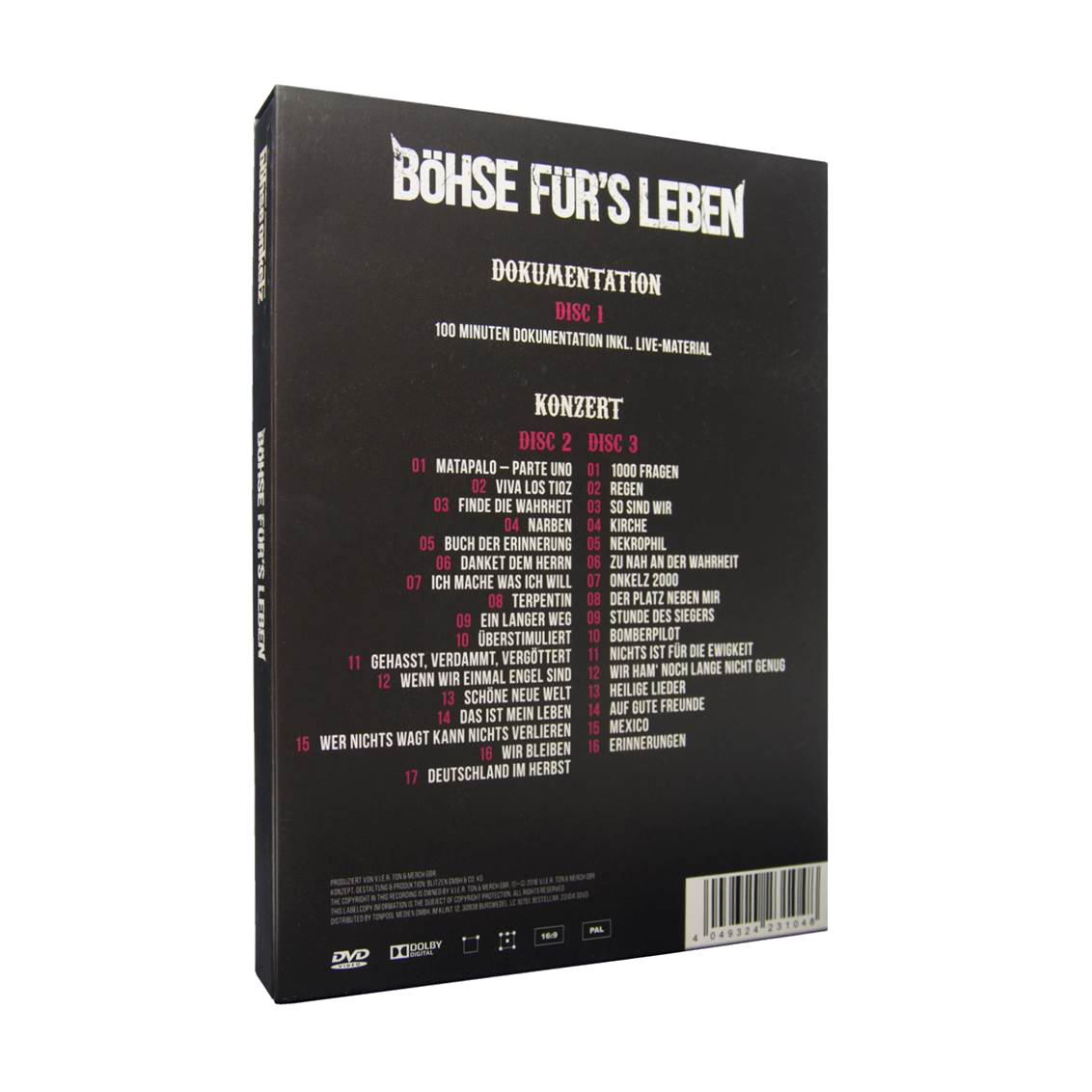 DVD-Hülle mit deutschem Text. Listet Songs und Dokumentationsdetails.