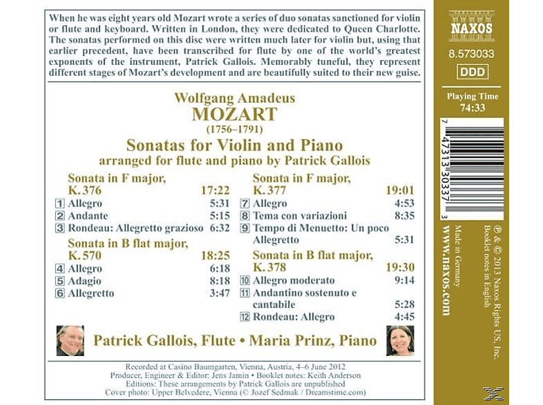 Thumbnail - Patrick Gallois, Maria Prinz - Sonaten für Violine und Klavier [Arranged For Flute And Piano] (CD)