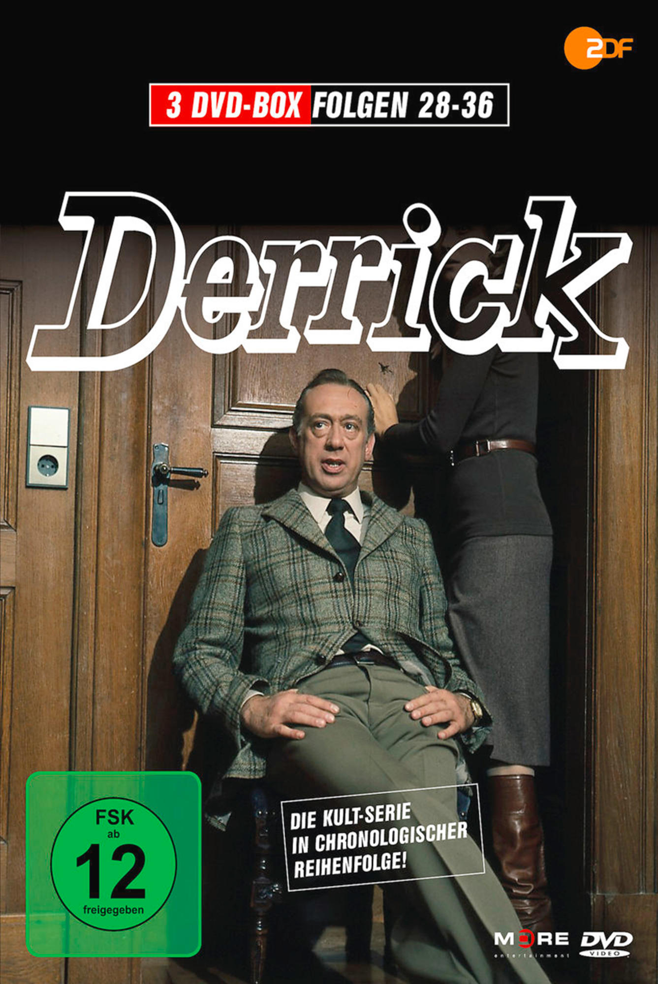 DVD-Box-Set für 'Derrick'. Das Cover zeigt einen Mann in einer karierten Jacke und eine Frau.