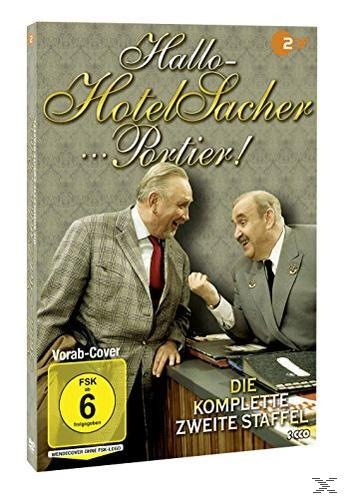 DVD-Cover mit zwei lachenden Männern. Der Titel lautet 'Hallo - Hotel Sacher... Portier!'.