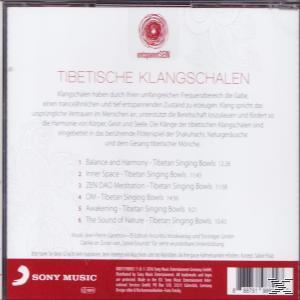 CD-Rückseite mit deutschem Text über tibetische Klangschalen, mit dem Sony Music-Logo.