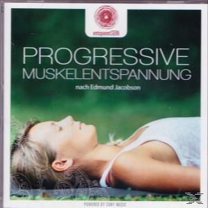 Eine Frau liegt mit geschlossenen Augen auf dem Gras. Der Text auf dem Cover lautet 'Progressive Muskelentspannung' und 'Entspannt Sein'-Logo.