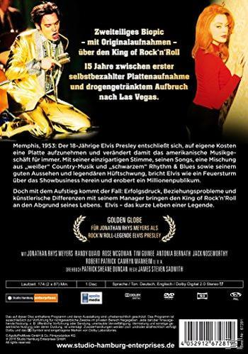 DVD-Cover mit Elvis Presley, Text über sein Leben und einen Golden Globe Award.