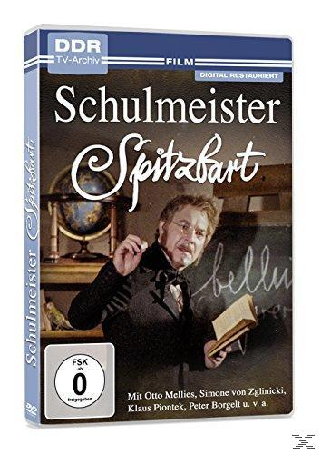 DVD-Cover des Films 'Schulmeister Spitzbart', das einen Mann mit einem Buch zeigt. Hintergrund ist ein Klassenzimmer.