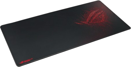 Fekete egérpad piros ROG logóval és szöveggel.
