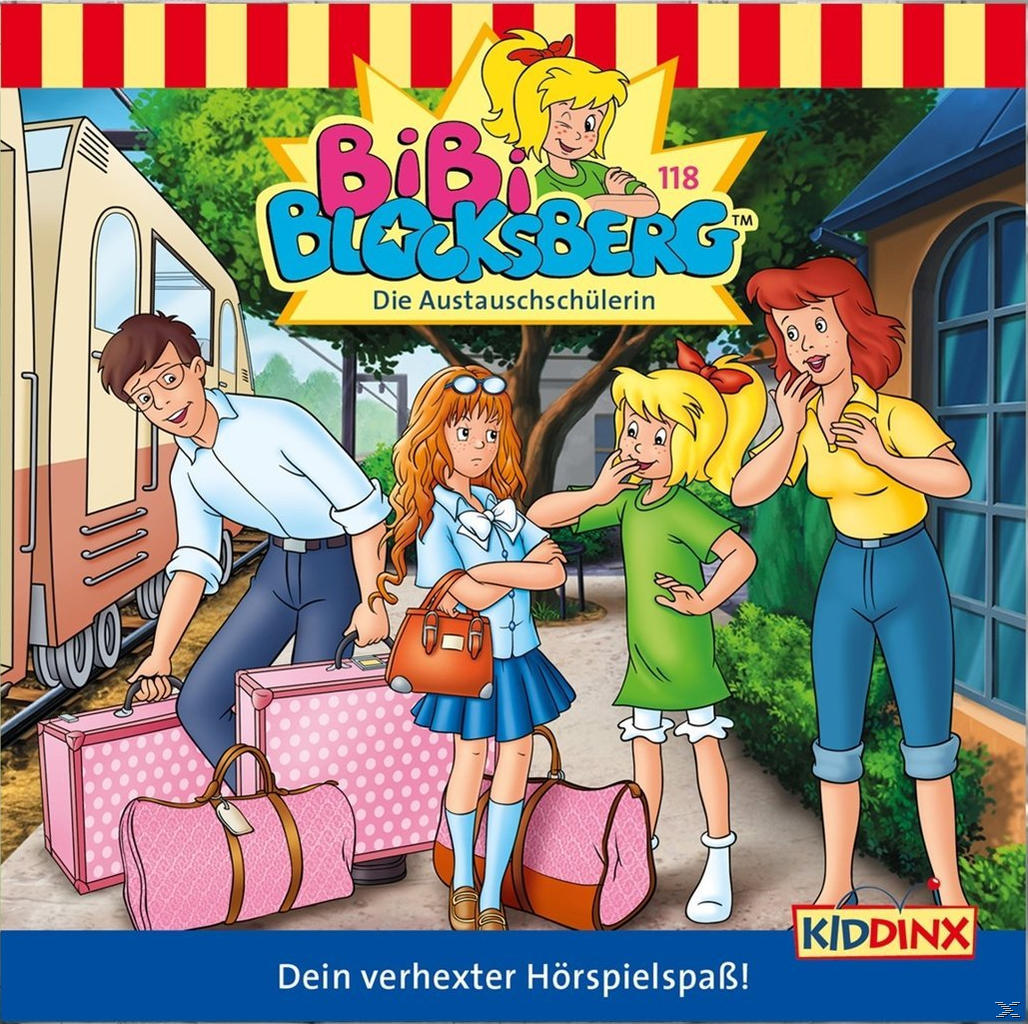 Ein Bibi Blocksberg-Buchcover. Menschen stehen mit Koffern in der Nähe eines Zuges.