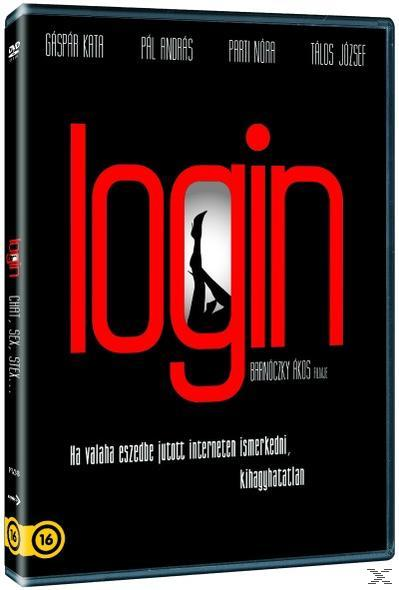DVD borító piros betűkkel és fekete háttérrel, Login címmel. A kép lábak sziluettjét mutatja.