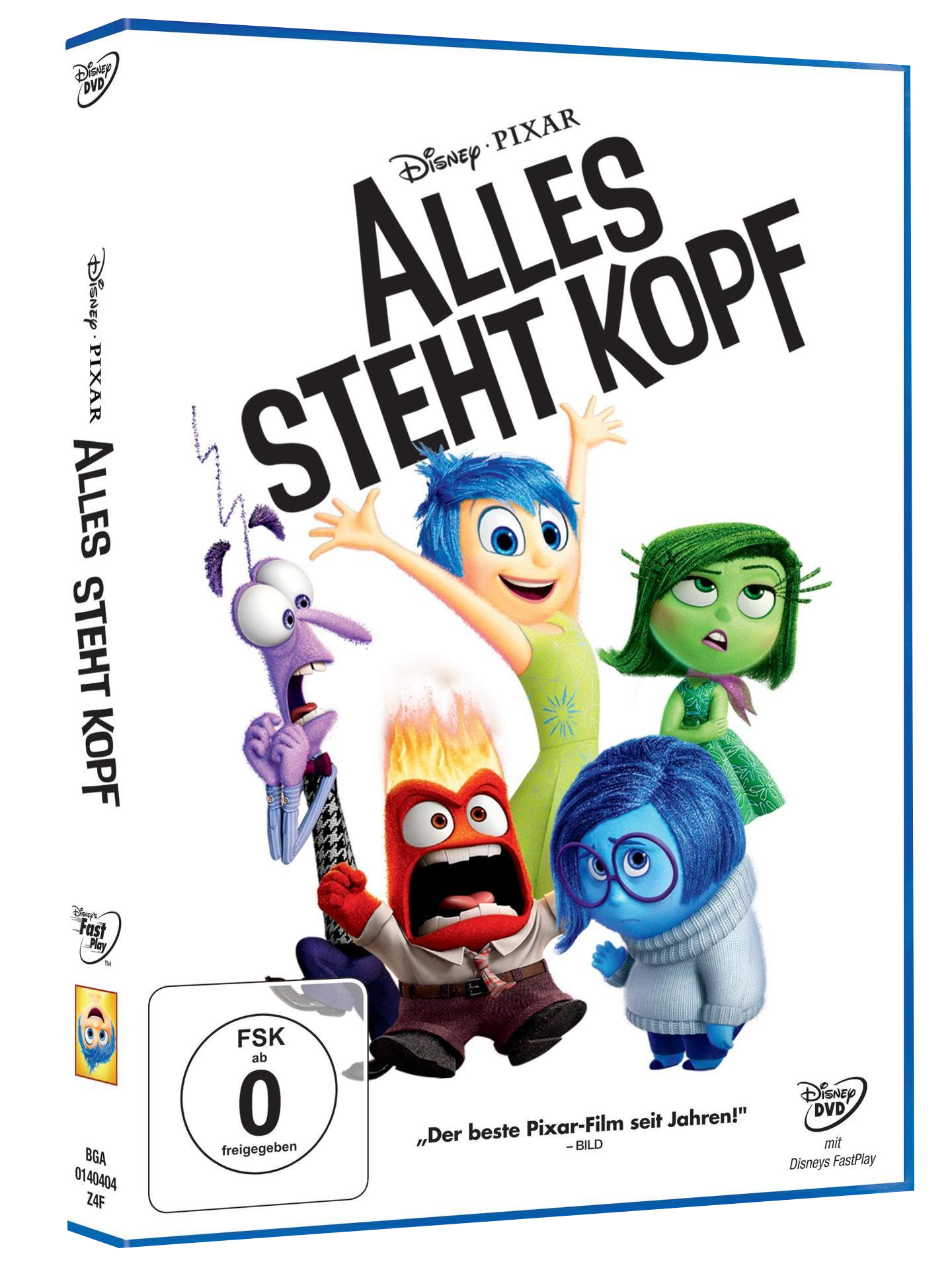DVD-Cover für 'Alles steht Kopf' auf Deutsch. Enthält farbenfrohe animierte Charaktere.