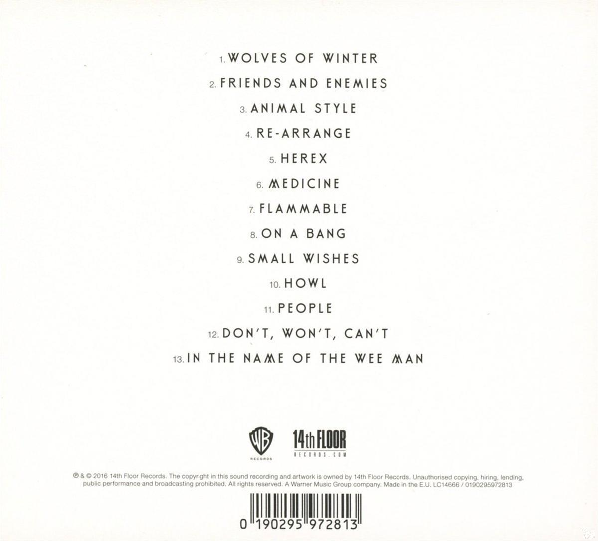 Album tracklist op een witte achtergrond, met een logo van een platenlabel onderaan.