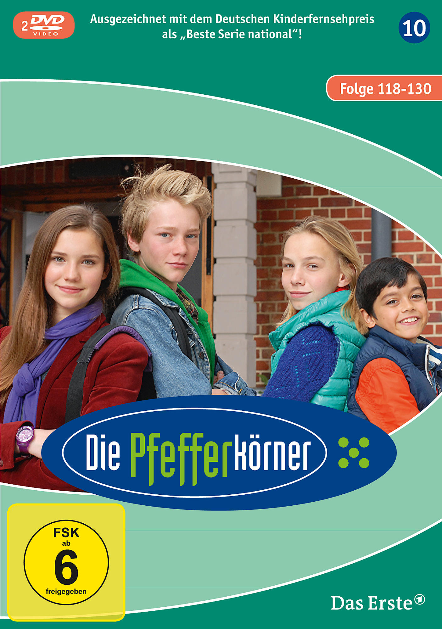 DVD-Cover, vier lächelnde Kinder, blaue Textbox und Gebäudehintergrund.