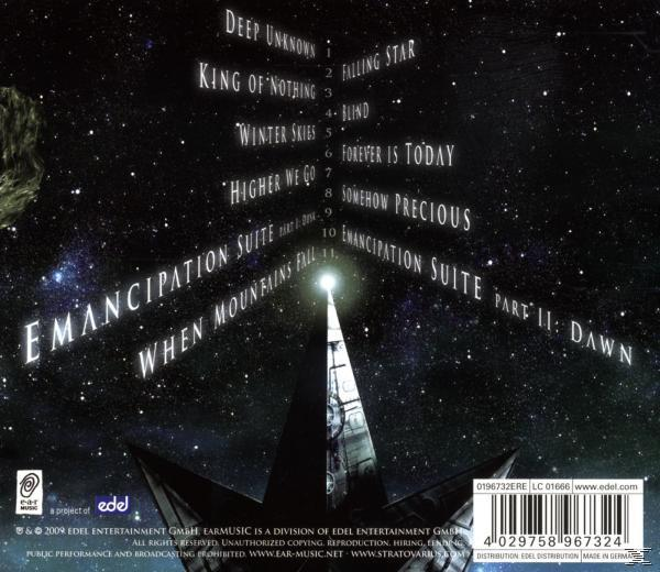 Rückseite einer CD-Hülle mit Titelliste und Text. Sterne und Himmel im Hintergrund.