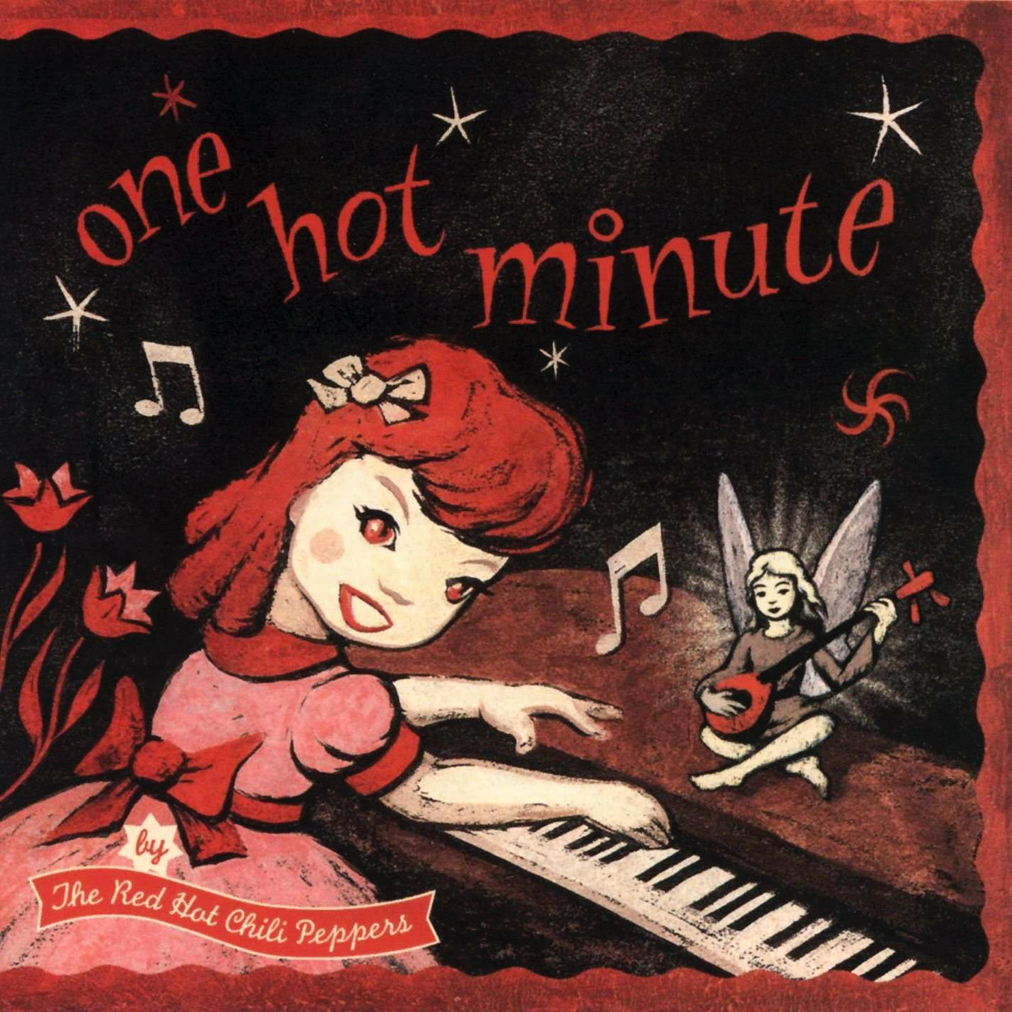 Pochette d'album : fille jouant du piano, fée jouant de la guitare. Texte dit 'one hot minute' par Red Hot Chili Peppers.