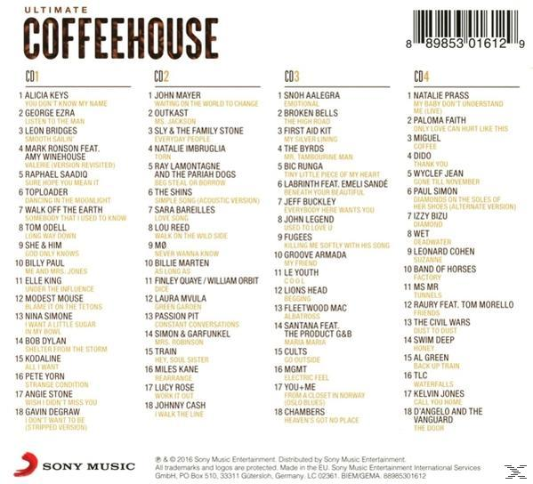 Az Ultimate Coffeehouse CD-kollekció borítója, dallistákkal.