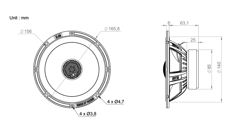 BLAM 2-Wege-Komponentenset 165 RS mit separatem Hochtöner, 165 mm Woofer, 150 Watt