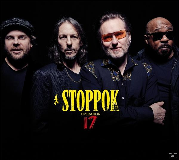 Albumcover mit vier Männern in dunklen Anzügen. Titel "*STOPPOK OPERATION 17" in Gelb. Schwarzer Hintergrund.