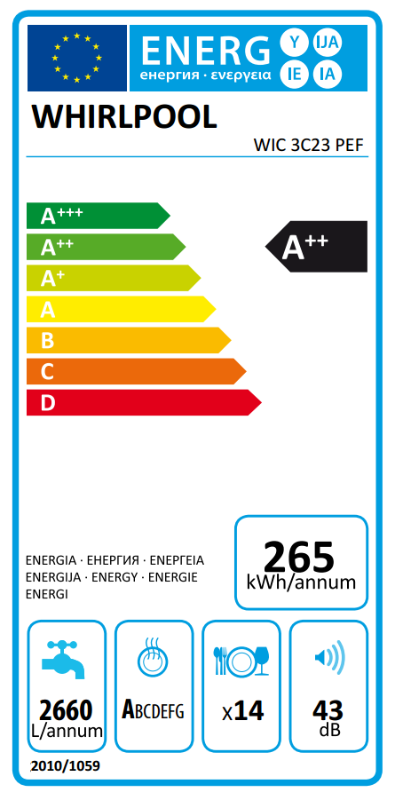 WHIRLPOOL WIC 3C23 PEF Beépíthető mosogatógép, PowerClean nagynyomású tisztítás, 3. evőeszközfiók