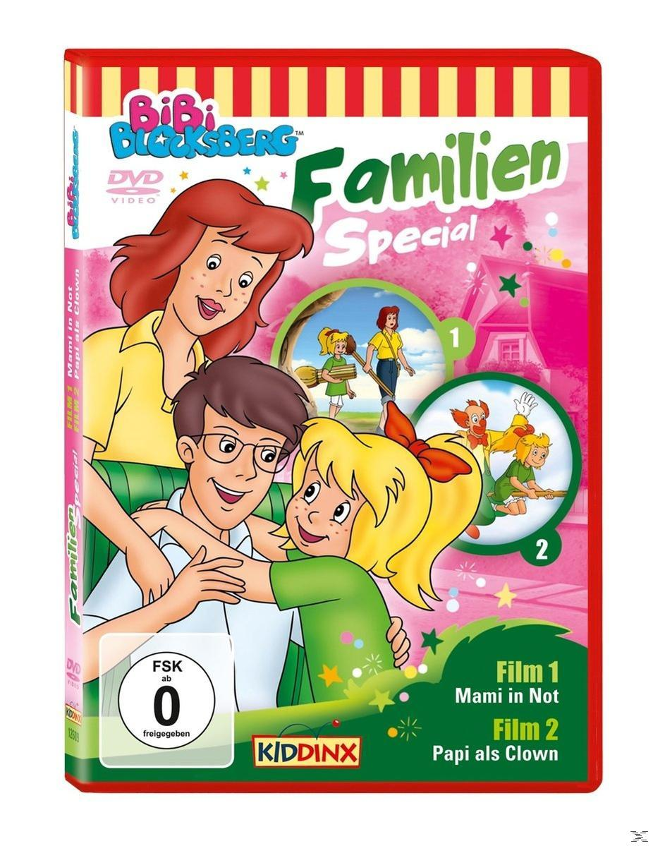 DVD-Hülle von Bibi Blocksberg. Das Cover zeigt eine Familie. Roter Hintergrund.