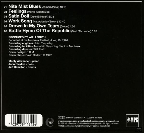 CD-Rückseite: Trackliste und Credits. Text enthält 'Nite Mist Blues', 'Satin Doll' und 'Work Song'.