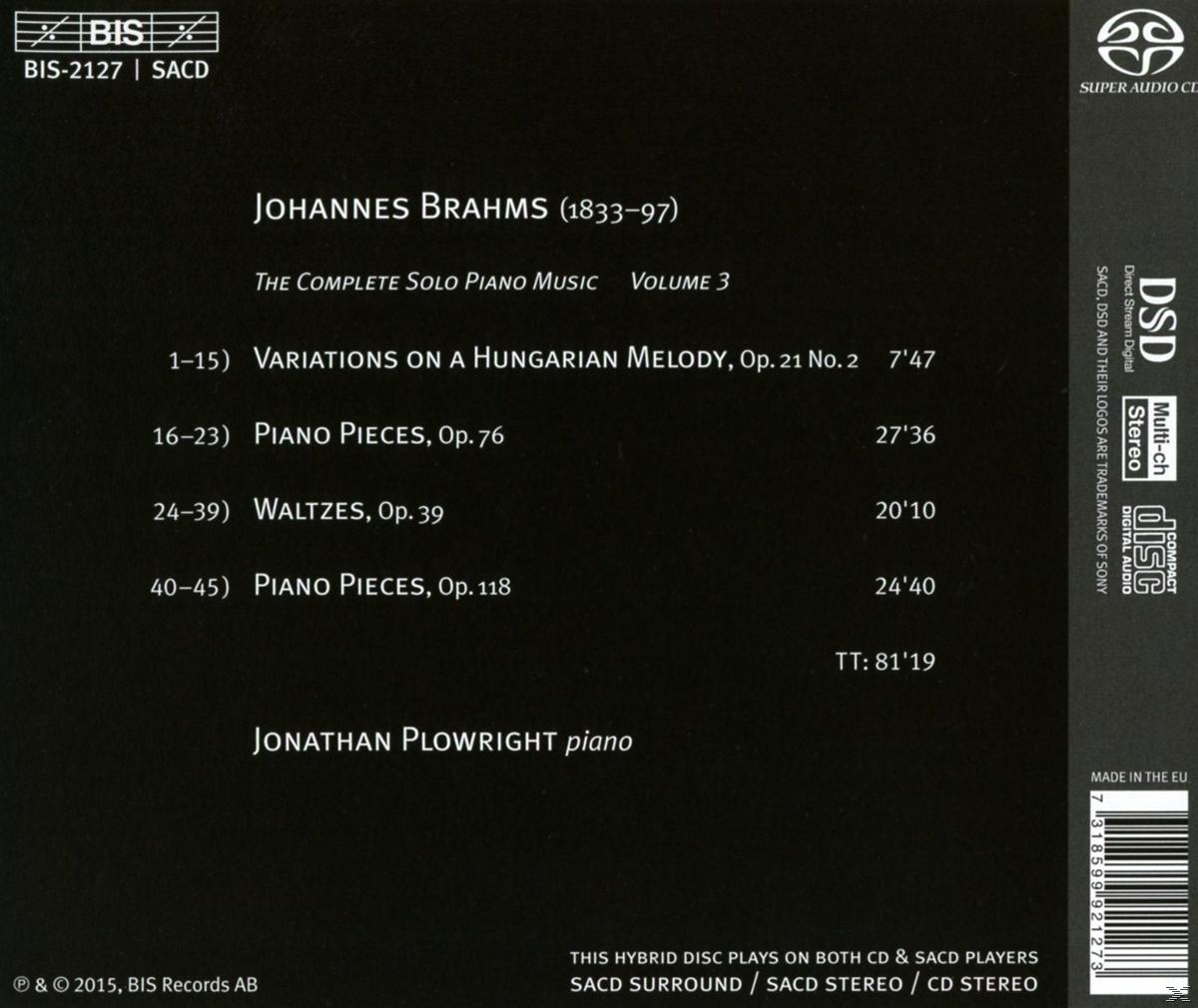 Jonathan Plowright - Brahms: Sämtliche Klavierwerke Vol.3  - (SACD Hybrid)