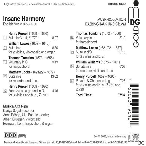 VARIOUS - Insane Harmony-englische Musik 1650-1700  - (CD)