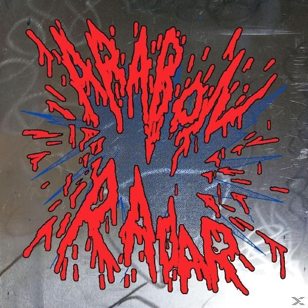 Roter Spritzeffekt mit dem Wort 'DRABOL RADAR' in fetter, tropfender Schrift.