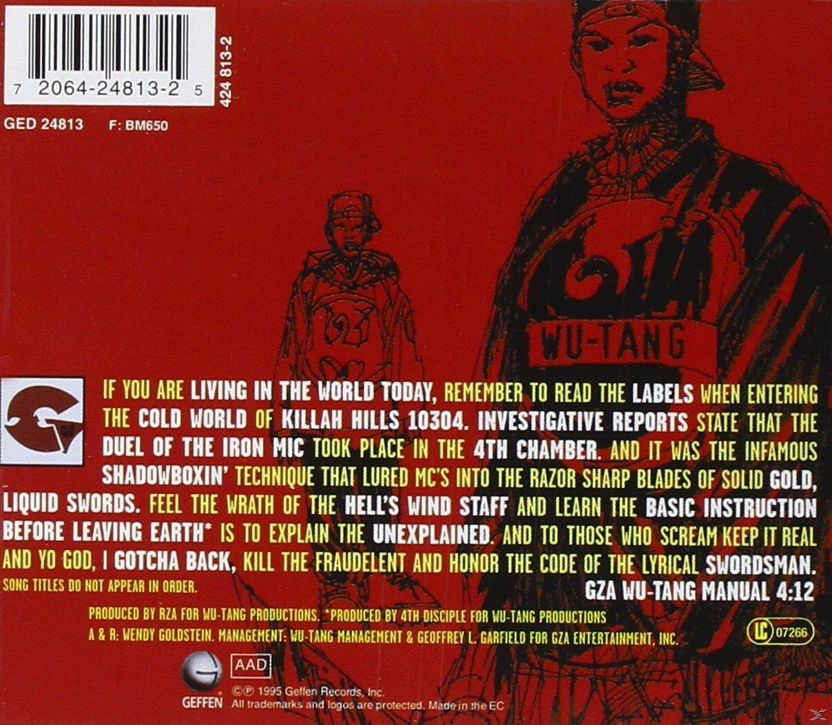Wu-Tang Clan album borító szöveggel és figurákkal piros háttéren.