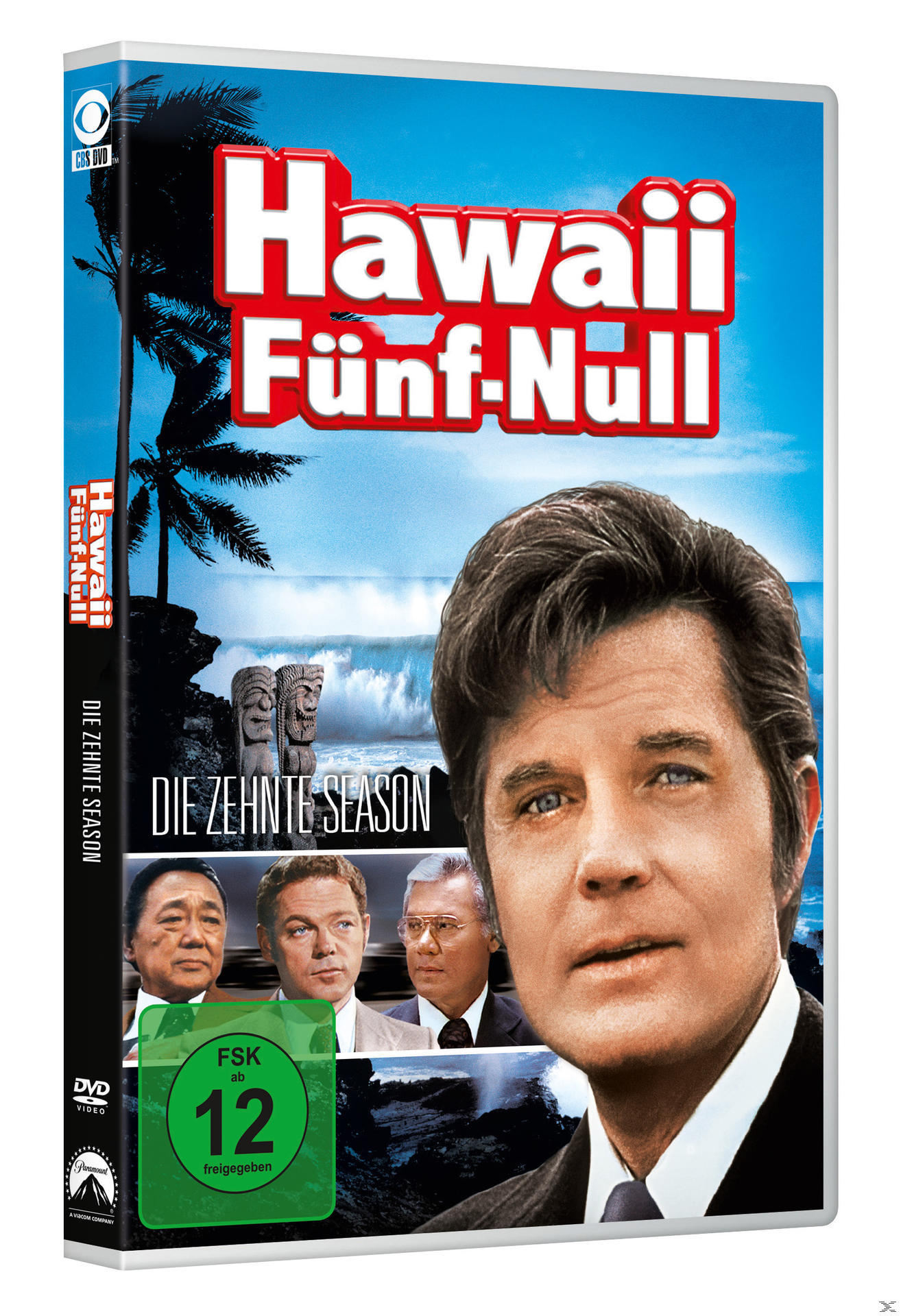 DVD-Cover für Hawaii Five-0: Die zehnte Staffel mit einem Männergesicht und Bildern der Show.