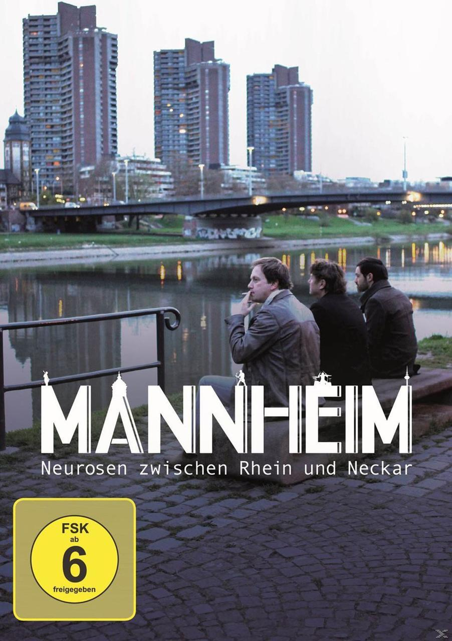 Filmplakat: Mannheim. Drei Personen sitzen am Wasser, Stadt im Hintergrund. Gelber FSK 6-Aufkleber.