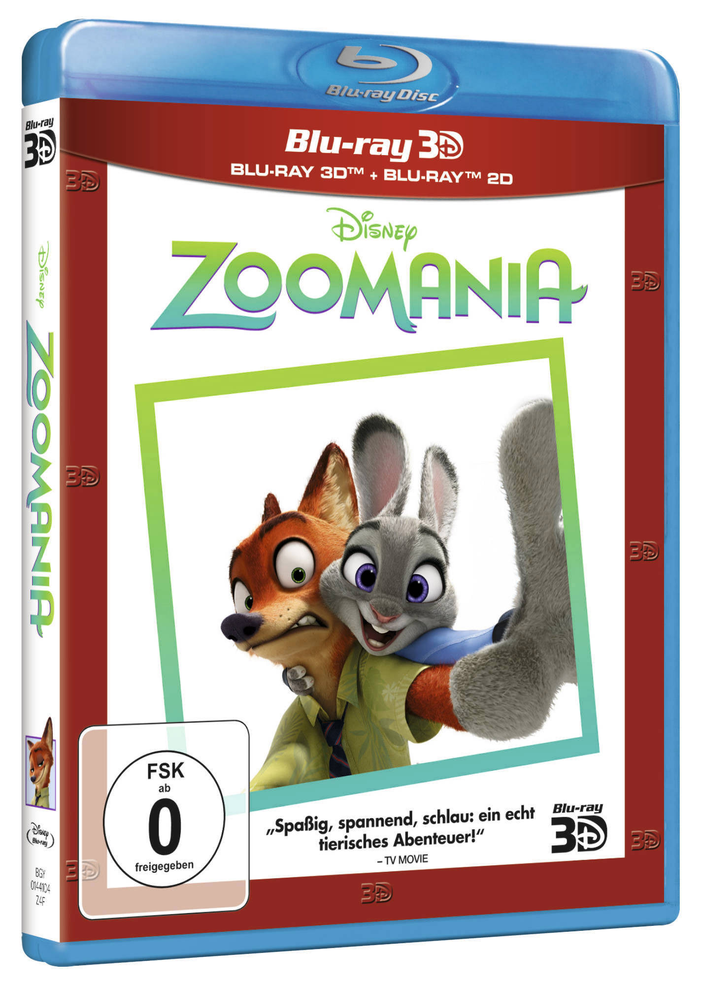 Blu-ray-Disc des Films Zootopia. Mit Nick Wilde und Judy Hopps. Hat das Disney-Logo.