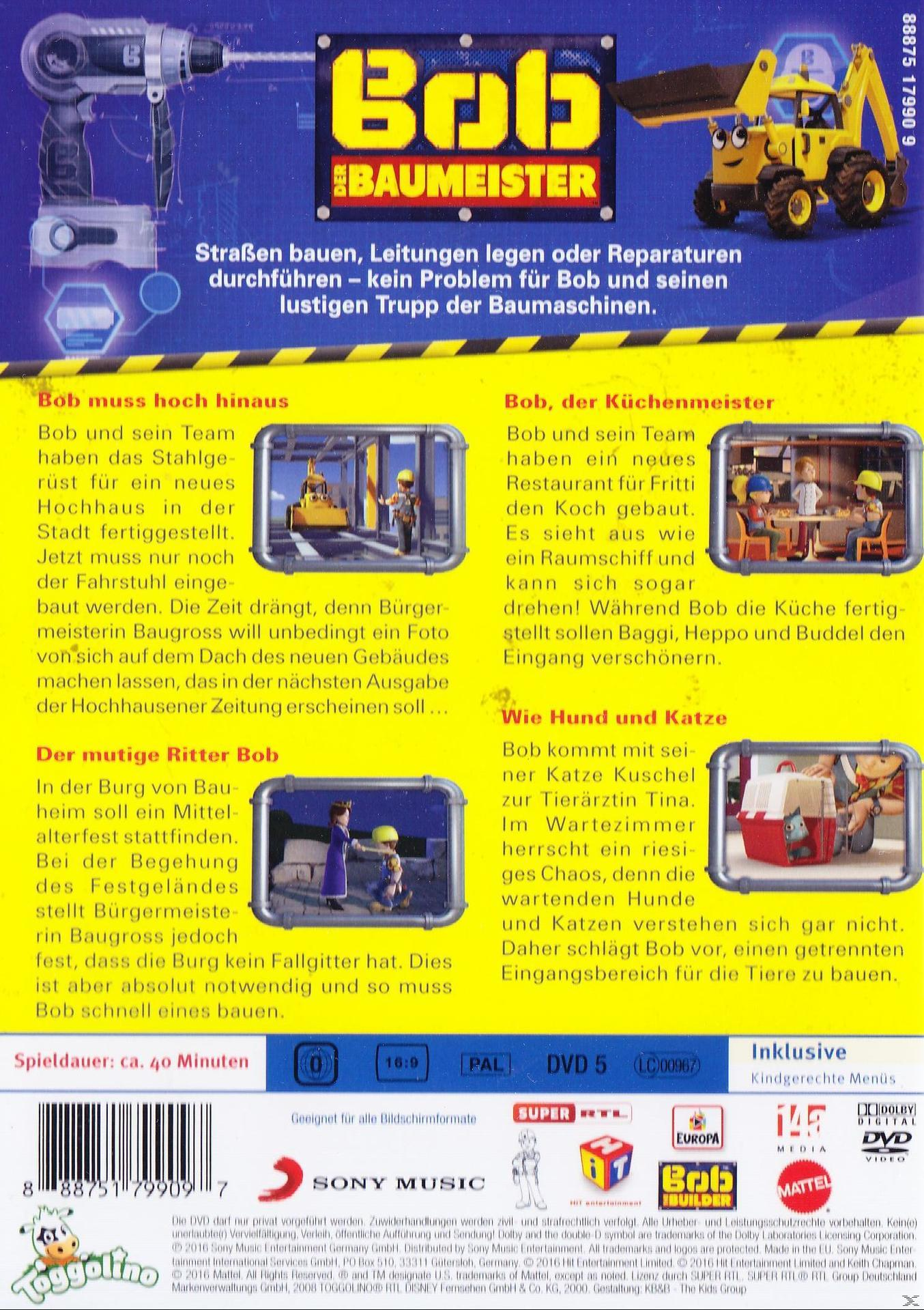 Rückseite einer DVD-Hülle mit Bob der Baumeister-Figuren auf einer Baustelle.