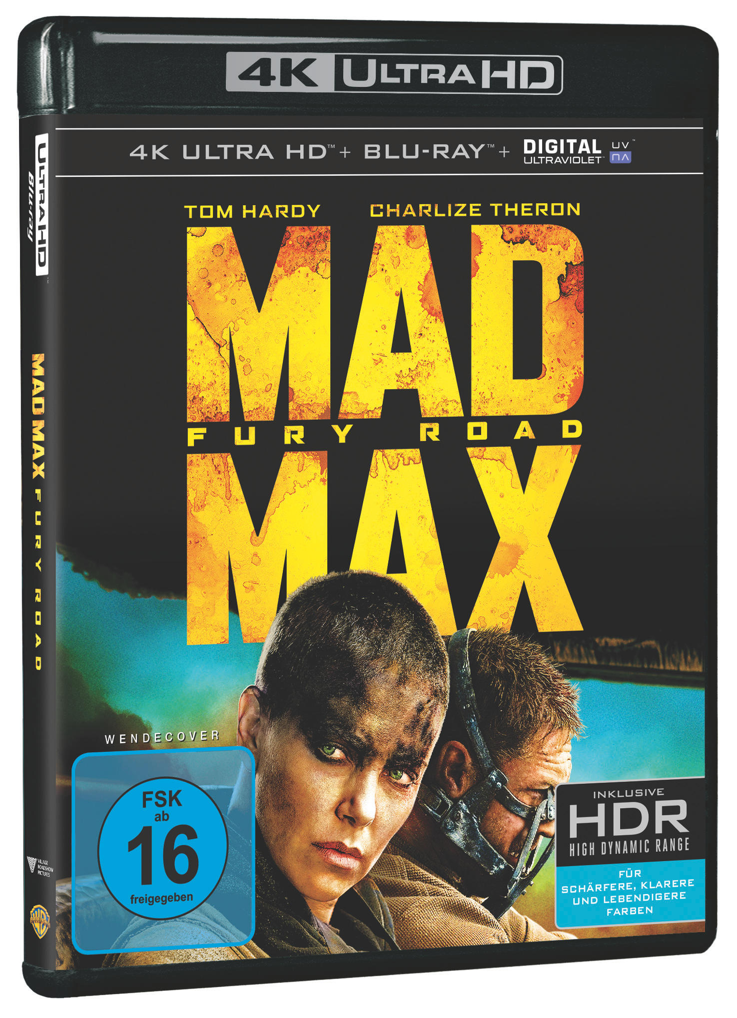 Mad Max: Fury Road Blu-ray-Cover. Enthält Tom Hardy und Charlize Theron.