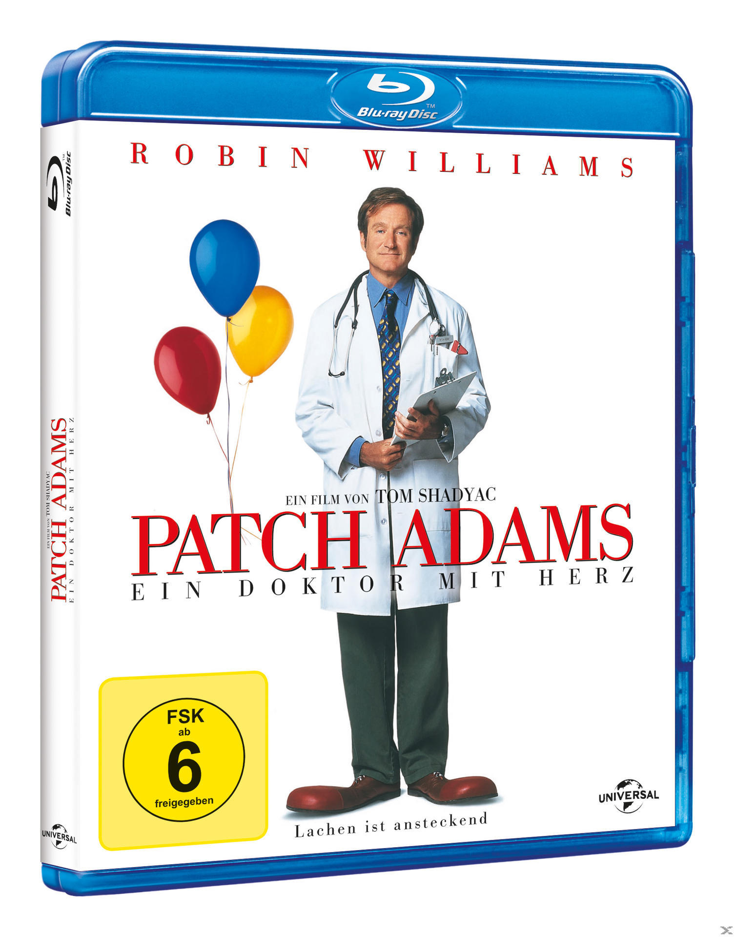 Blu-ray-Cover des Films Patch Adams mit Robin Williams und Ballons.