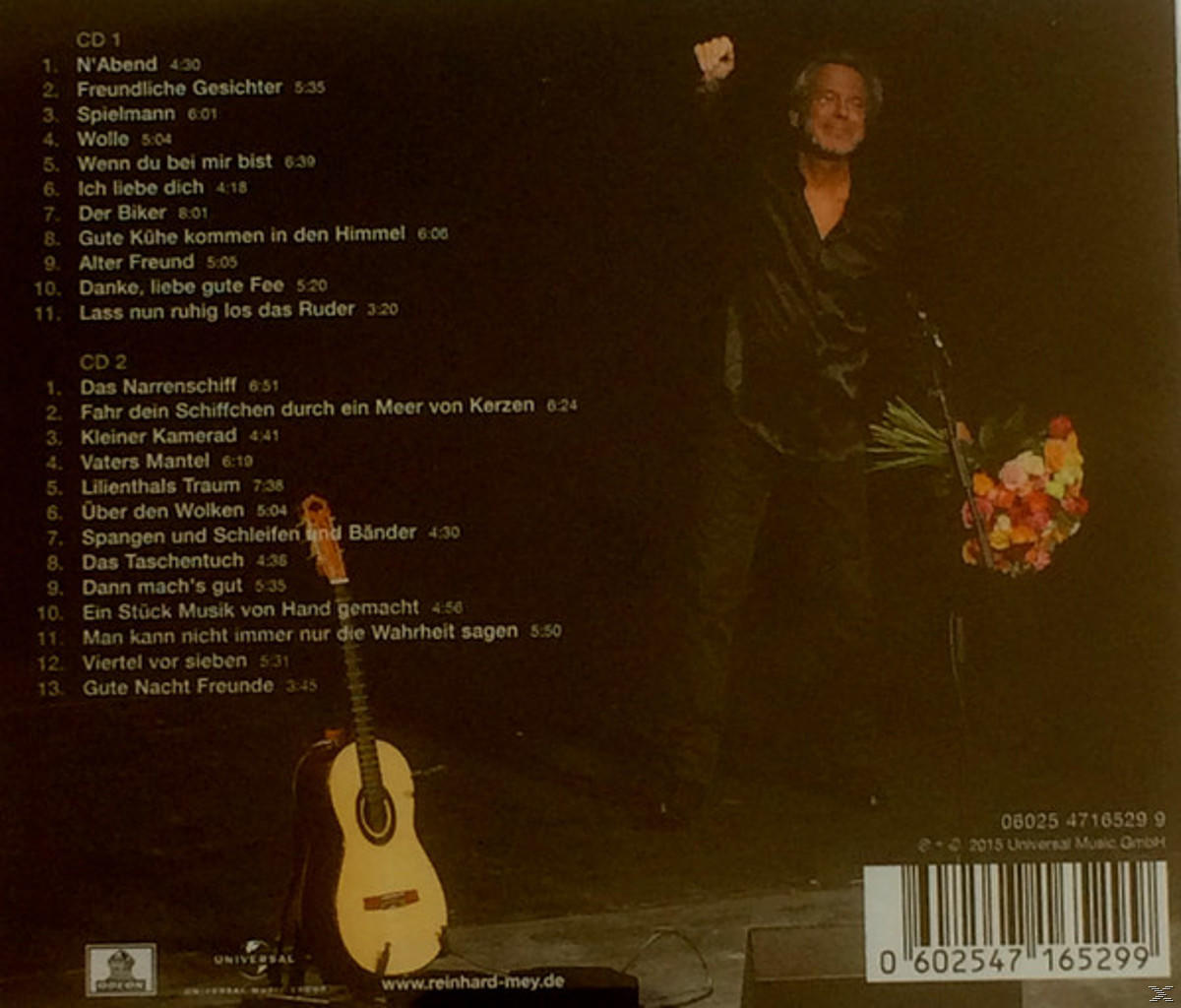 CD-Rückseite mit Titelliste, Gitarre und einem Mann mit Blumen.