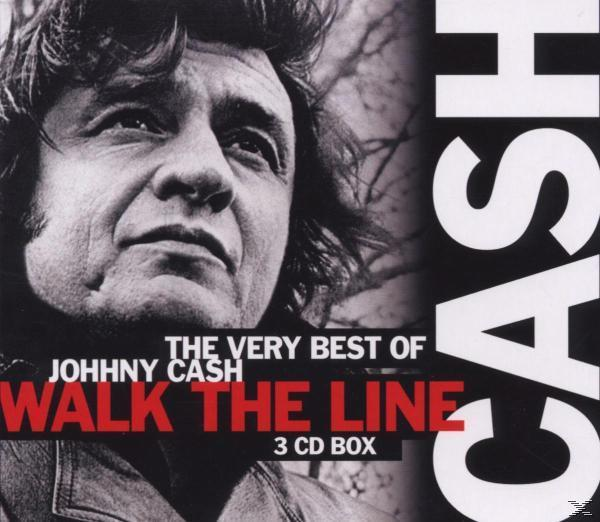 Johnny Cash Albumcover, mit Cashs Gesicht und Text 'Walk The Line'.
