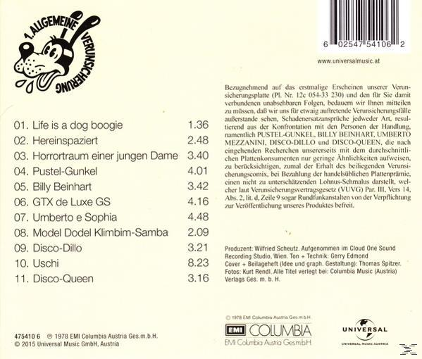 Rückseite einer CD mit Titelliste, Text und Logo, auf weißem Hintergrund.