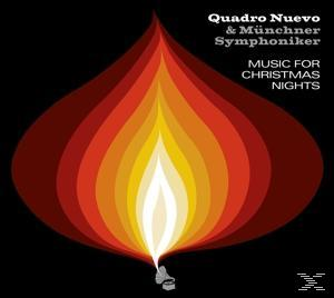 Albumcover: Eine Flamme in Rot und Gelb mit dem Text 'Music for Christmas Nights'.