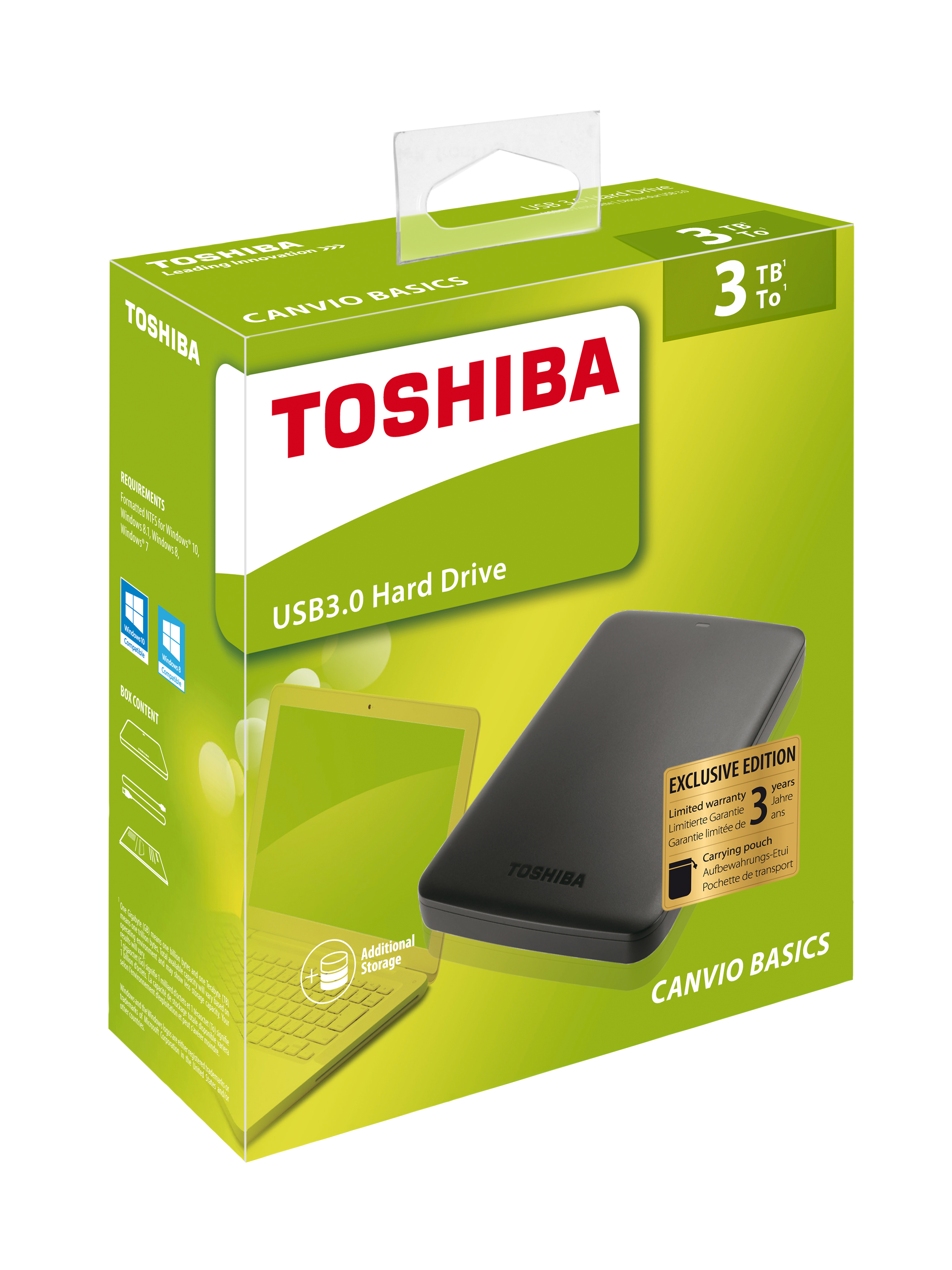 TOSHIBA Canvio Basics Festplatte, 3 TB HDD, 2,5 Zoll, extern, Schwarz