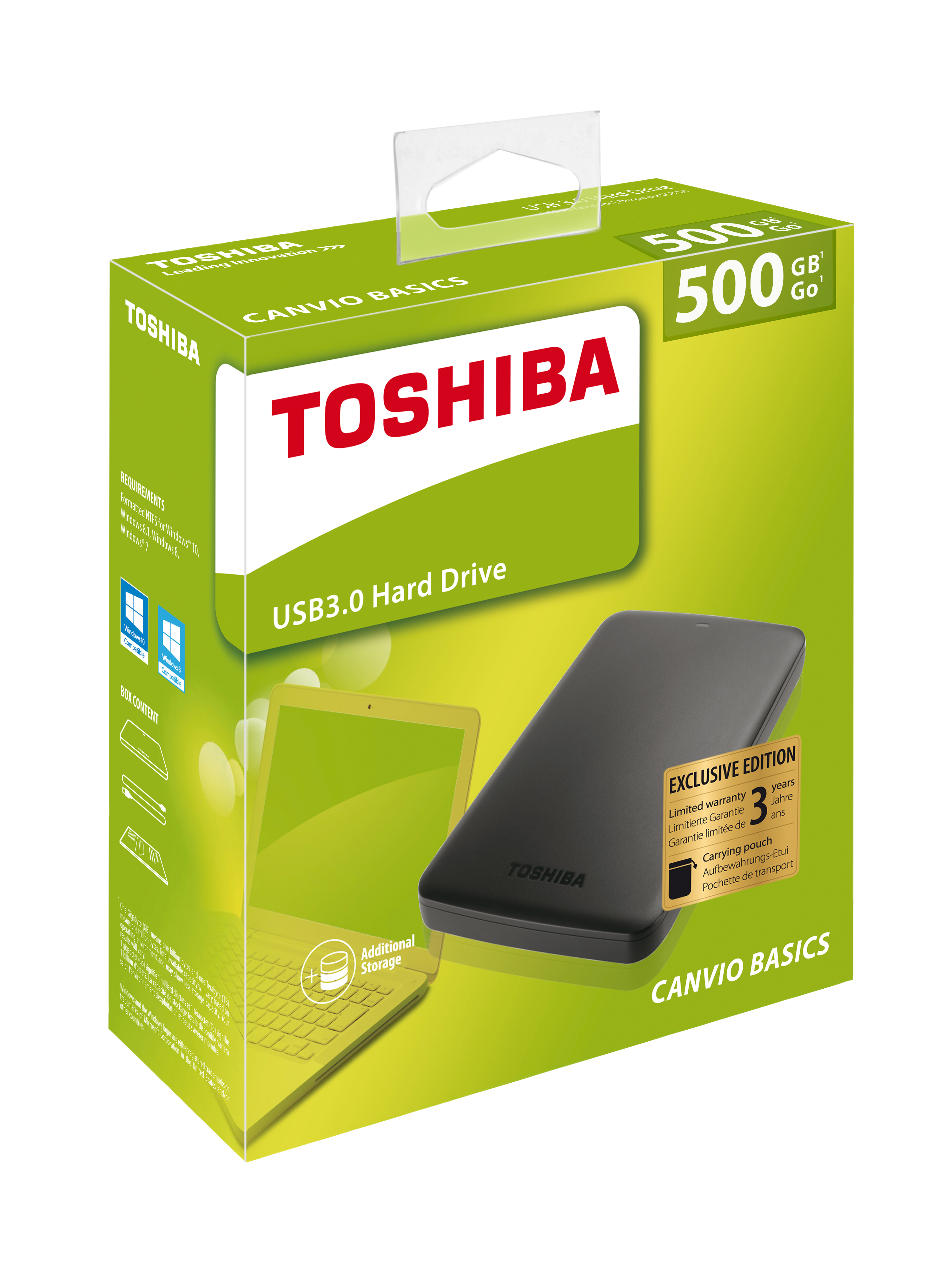 TOSHIBA Canvio Basics Festplatte, 500 GB HDD, 2,5 Zoll, extern, Schwarz