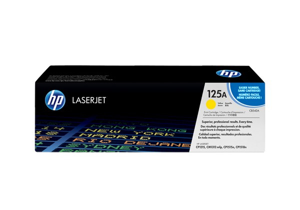 Boîte de cartouche de toner HP LaserJet noire et jaune. Informations sur le produit affichées.